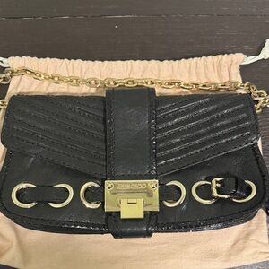 Jimmy Choo Black Leather Clutch with Gold Accents